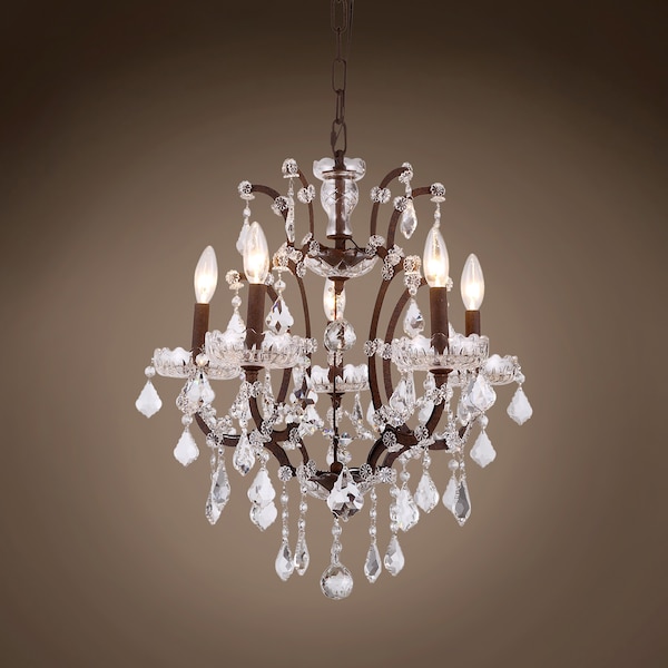 Gatsby Luminaires 19th c. Rococo Chandelier 5 Lght 18 in Rustic Iron Clr Euro Crystal 701607-003